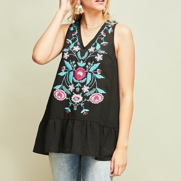 entro Tops - entro Black Embroidered Tank